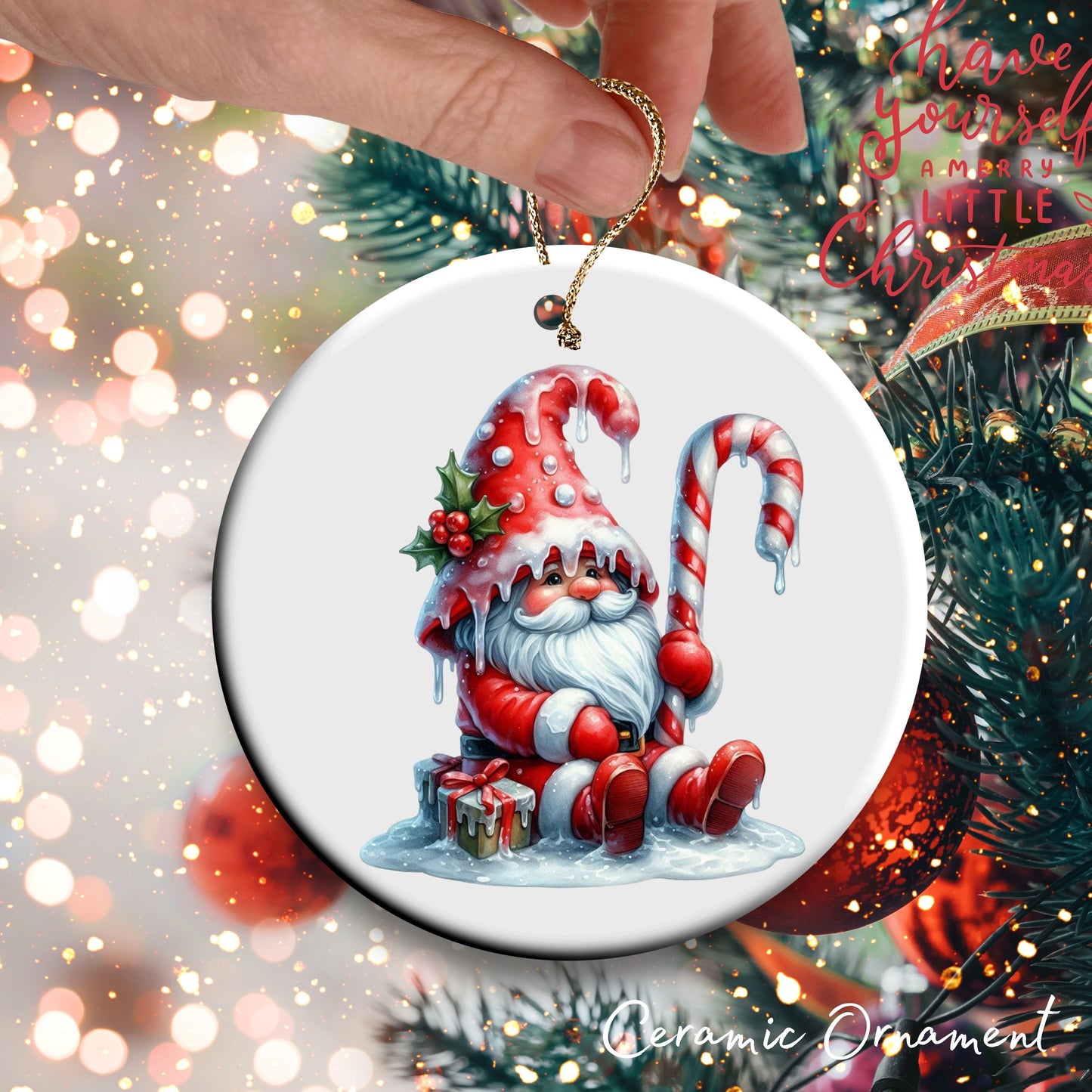 Candy Cane Icing Gnome Ceramic Ornament 50-08