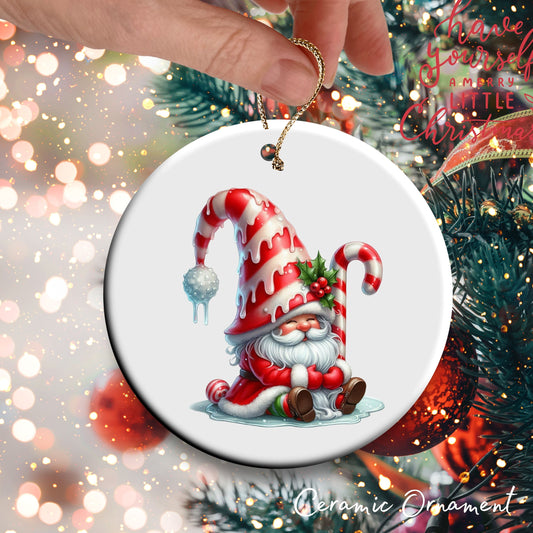 Candy Cane Icing Gnome Ceramic Ornament 50-14