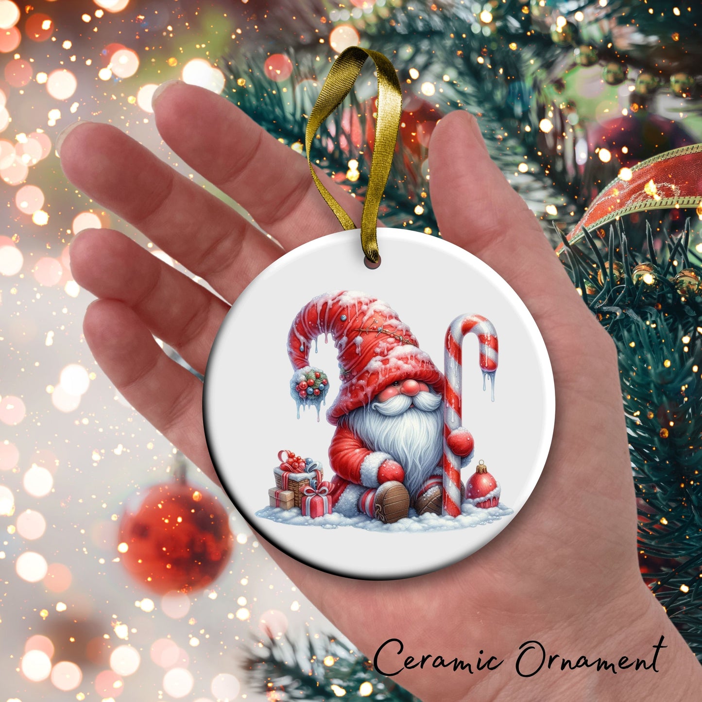 Candy Cane Icing Gnome Ceramic Ornament 50-19