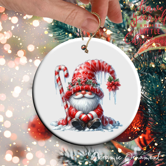 Candy Cane Icing Gnome Ceramic Ornament 50-21