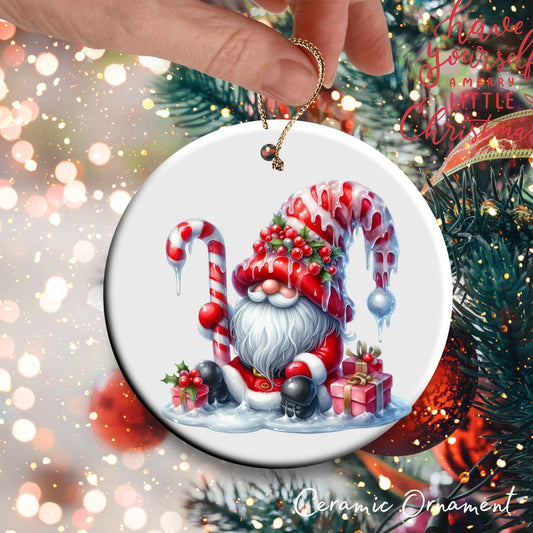 Candy Cane Icing Gnome Ceramic Ornament 50-22