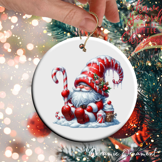 Candy Cane Icing Gnome Ceramic Ornament 50-24