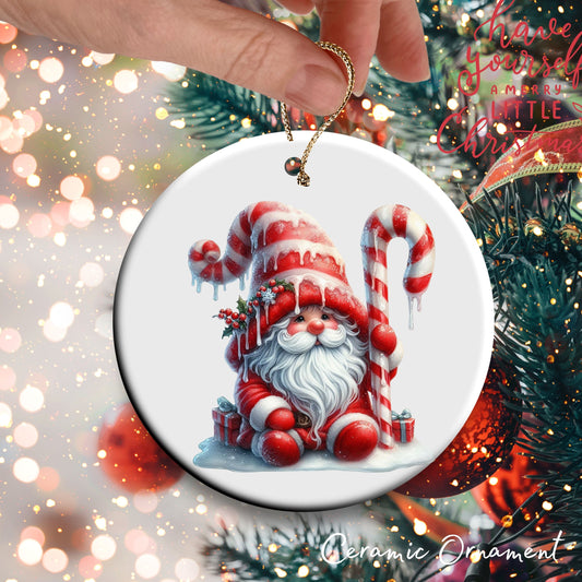 Candy Cane Icing Gnome Ceramic Ornament 50-25