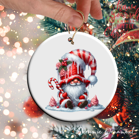 Candy Cane Icing Gnome Ceramic Ornament 50-26