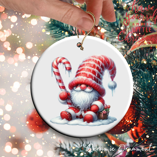 Candy Cane Icing Gnome Ceramic Ornament 50-28