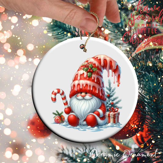 Candy Cane Icing Gnome Ceramic Ornament 50-30