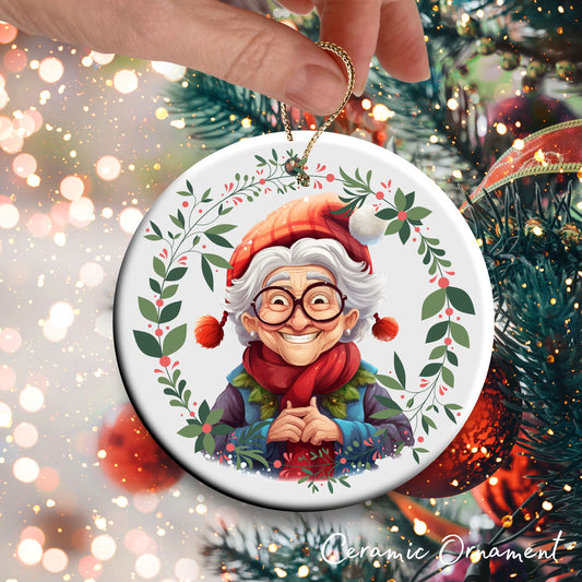 Funny Old Lady Christmas Ceramic Ornament 51-01