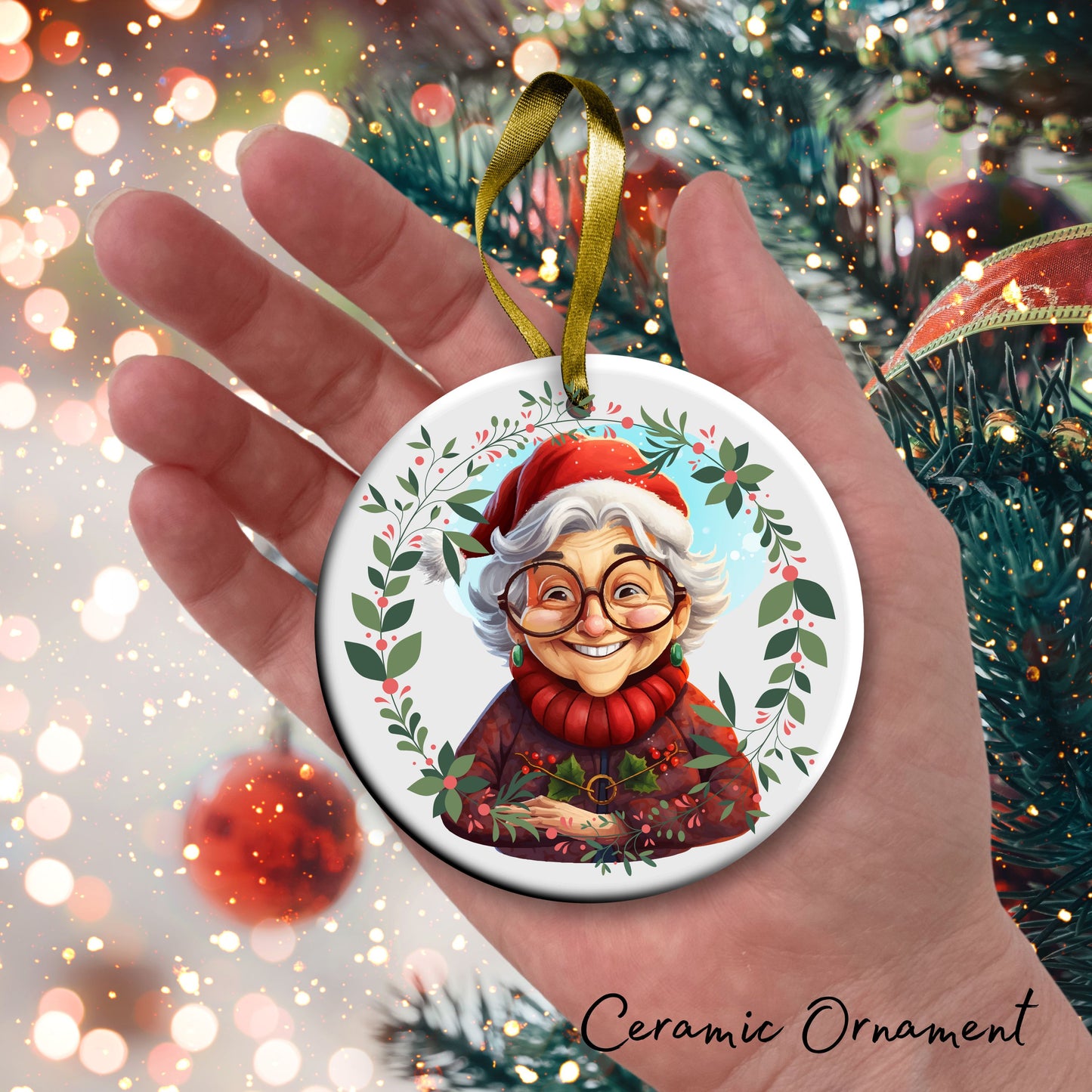 Funny Old Lady Christmas Ceramic Ornament 51-02