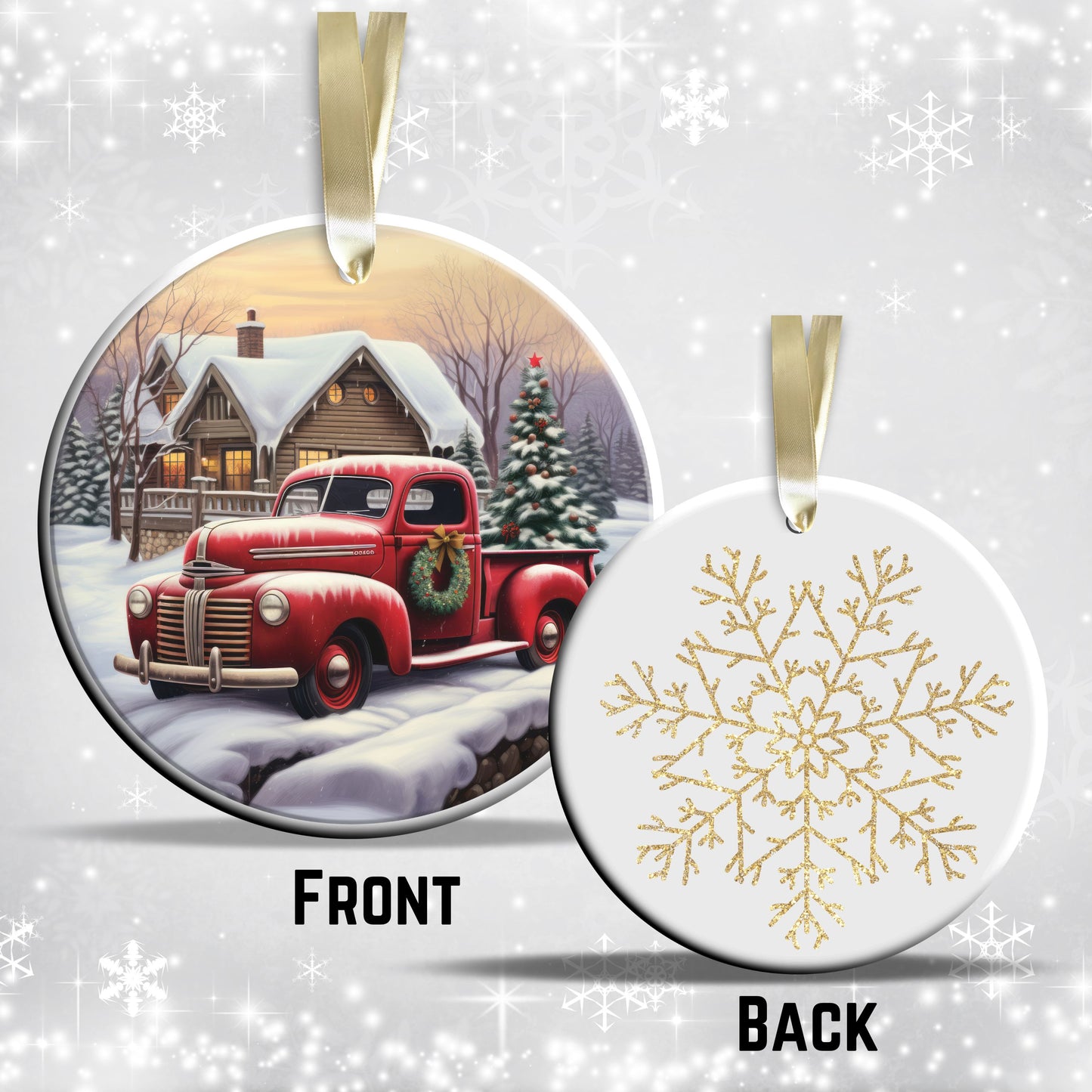 Vintage Farm Red Truck Christmas Ceramic Ornament 01-02