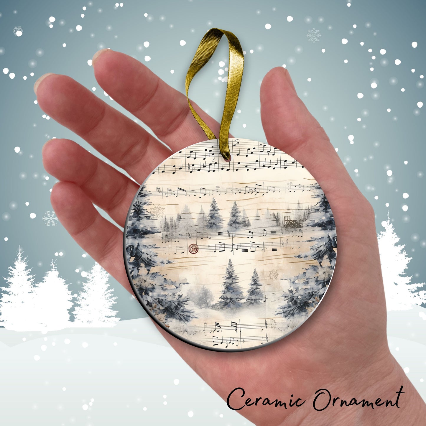 Vintage Christmas Sheet Music Ceramic Ornament 09-04