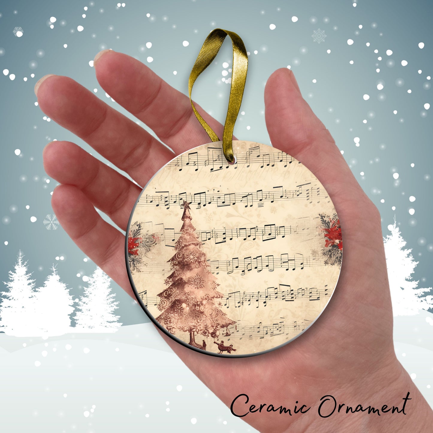 Vintage Christmas Sheet Music Ceramic Ornament 09-05