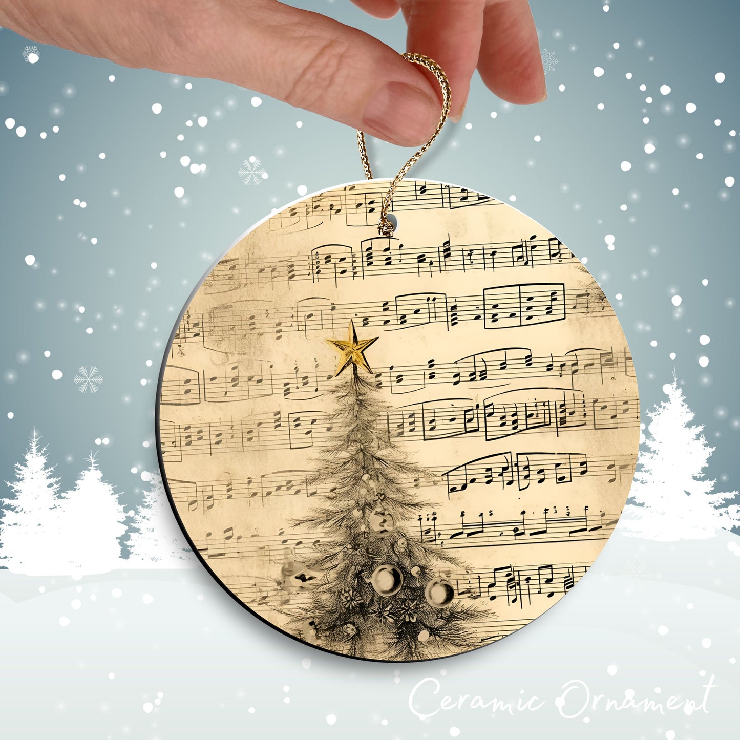 Vintage Christmas Sheet Music Ceramic Ornament 09-09