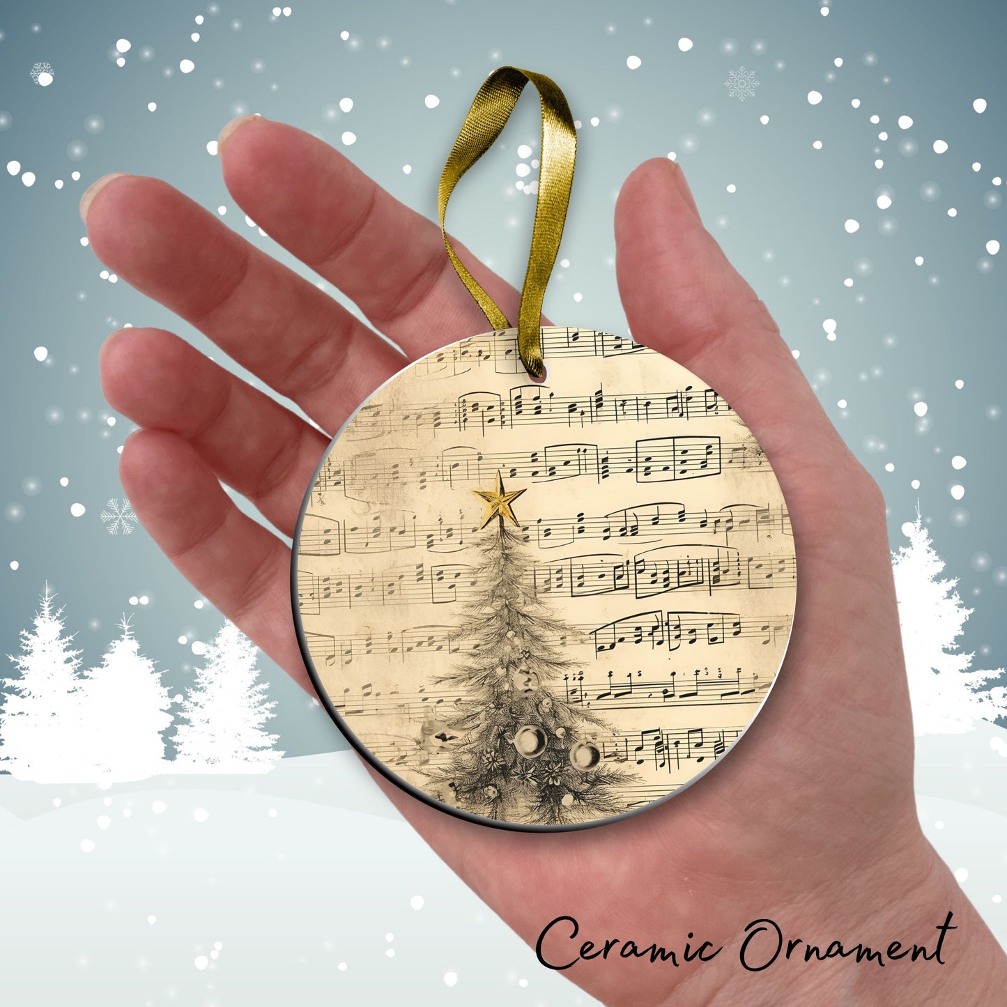 Vintage Christmas Sheet Music Ceramic Ornament 09-09