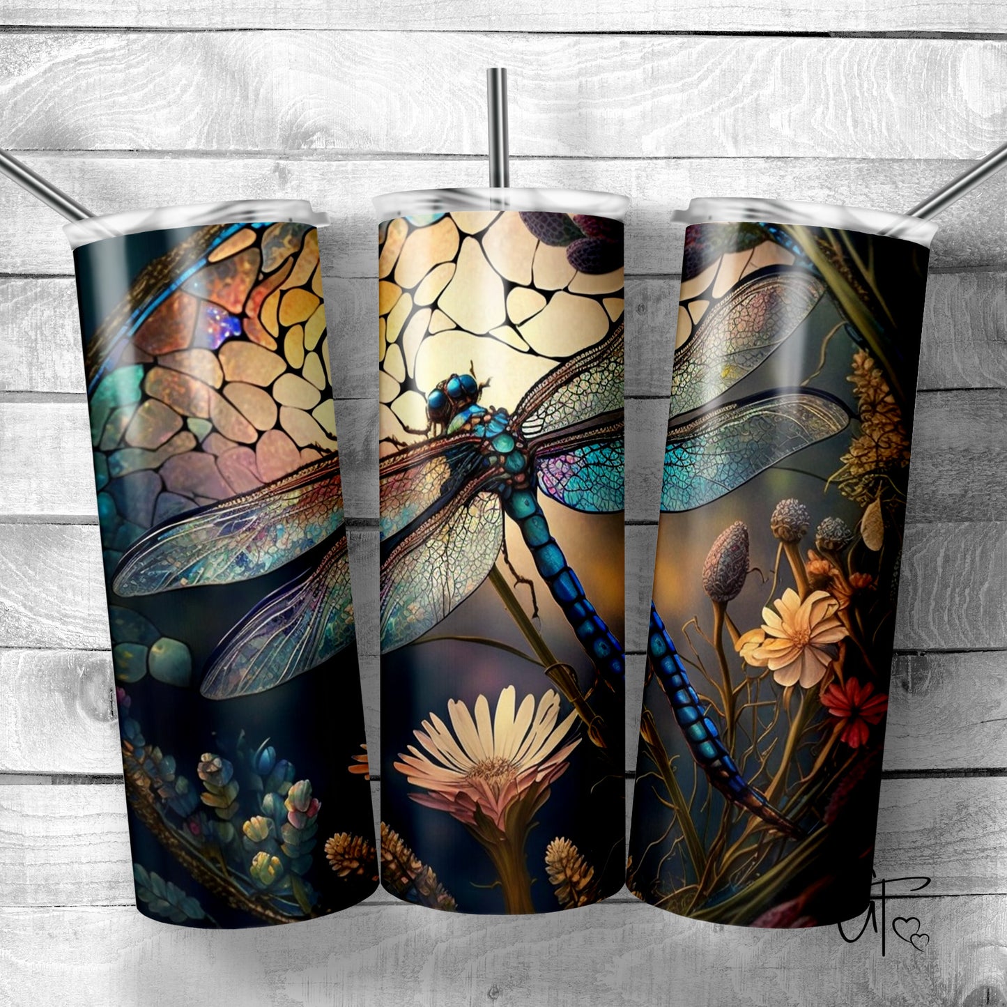 Stained Glass Dragonfly Tumbler