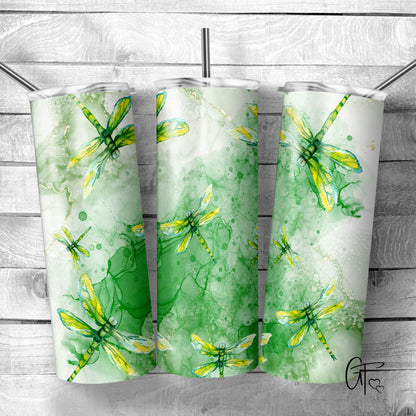 Green Watercolor Dragonfly Tumbler