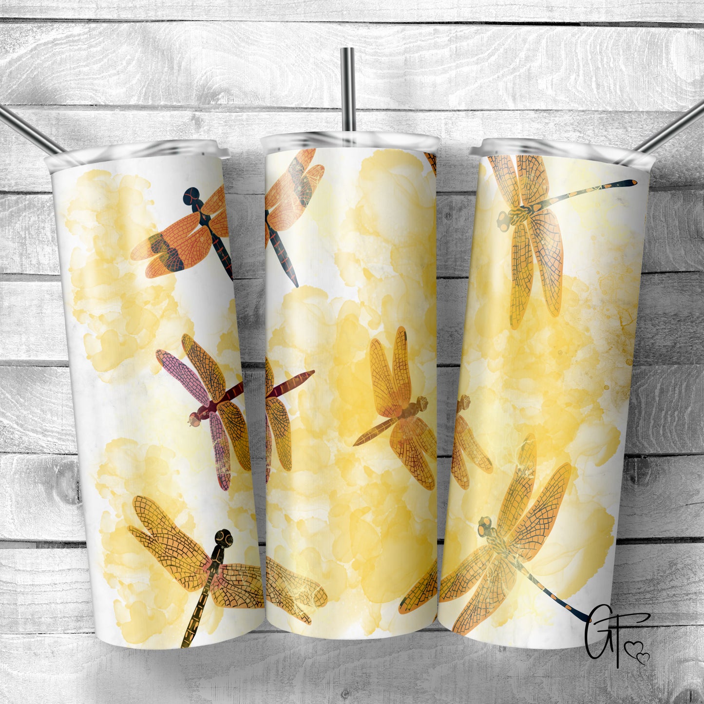 Yellow Watercolor Dragonfly Tumbler