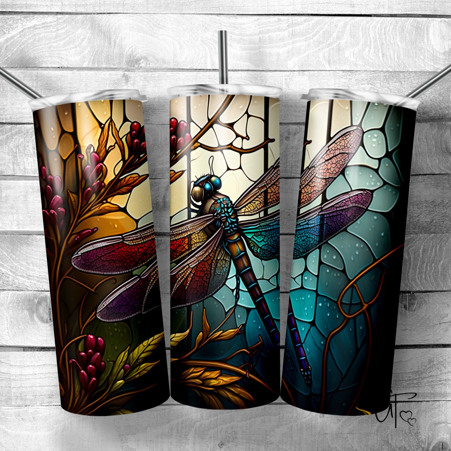 Stained Glass Dragonfly Tumbler