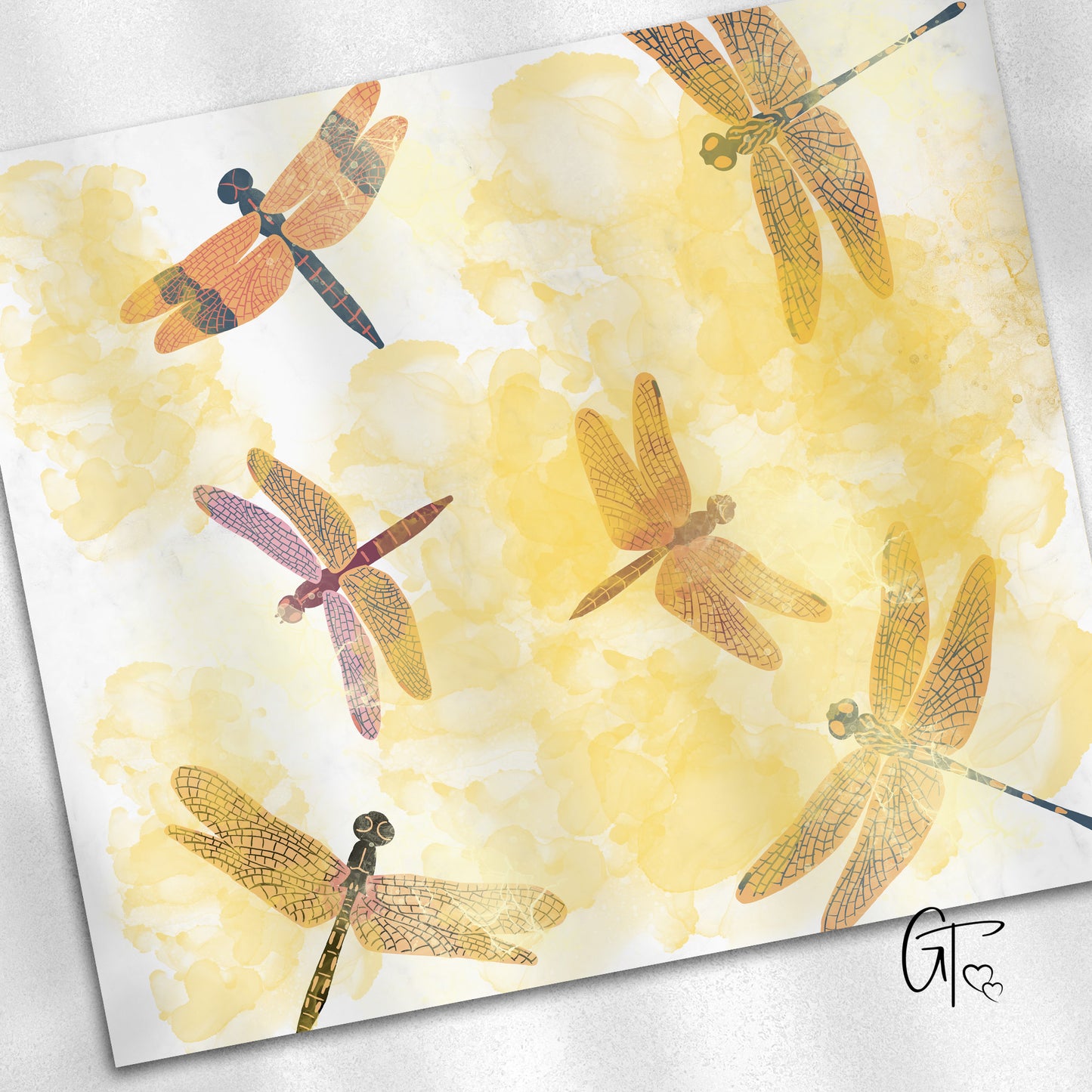 Yellow Watercolor Dragonfly Tumbler