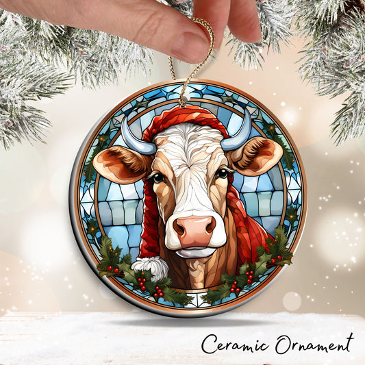 Stained Glass Farmhouse Christmas Animal Ceramic Ornament 71-04