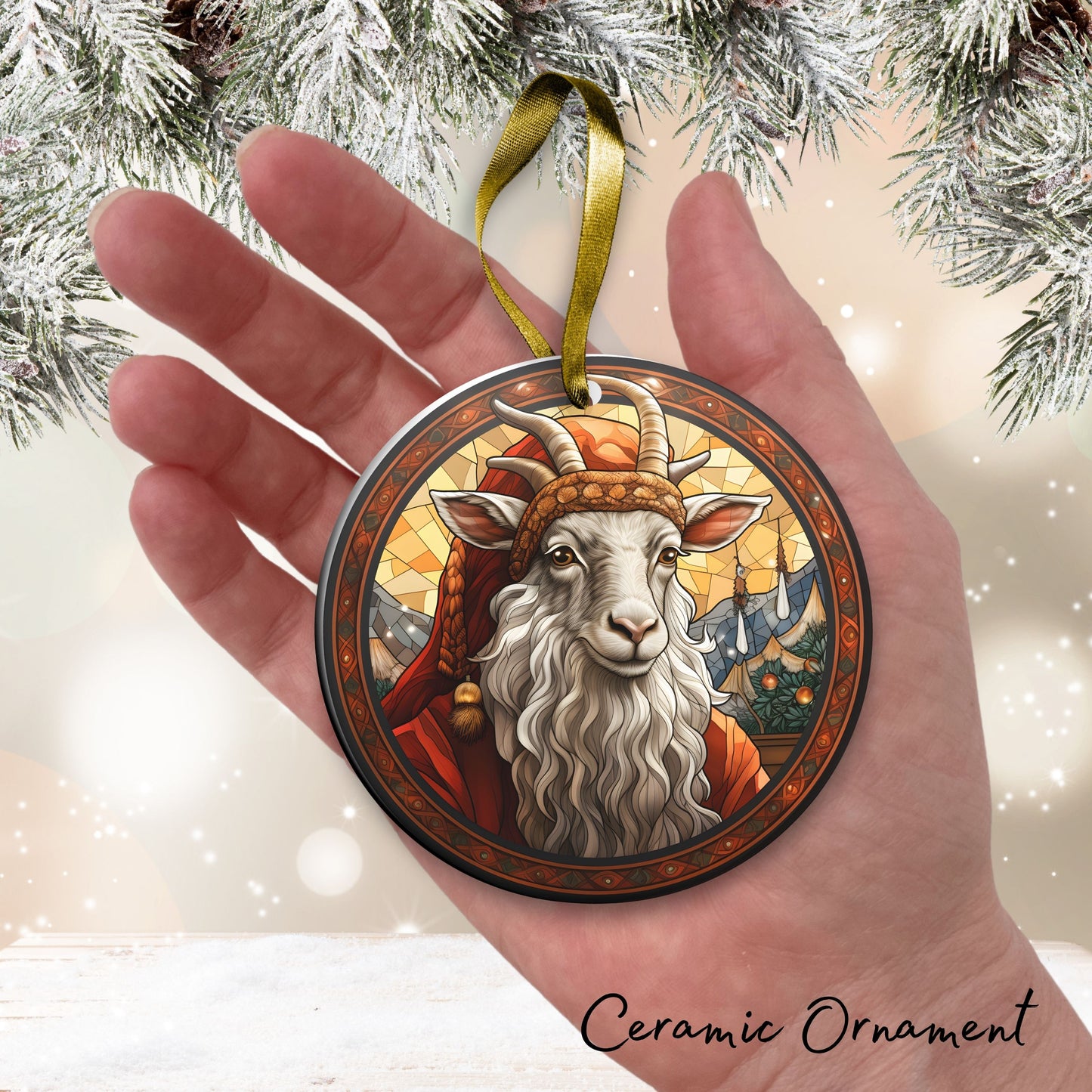 Stained Glass Farmhouse Christmas Animal Ceramic Ornament 71-07