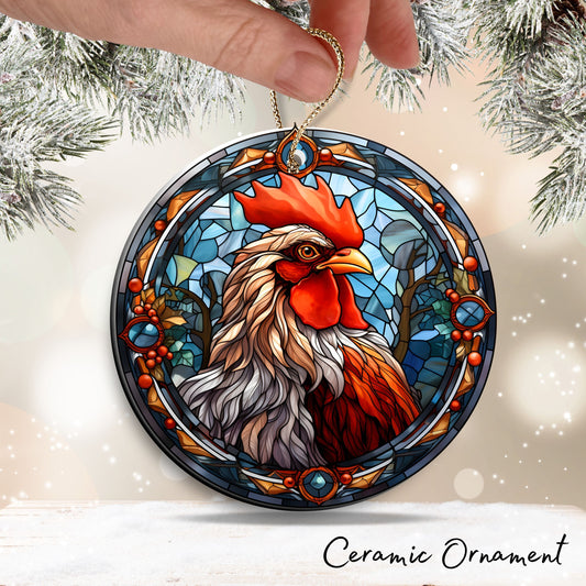 Stained Glass Farmhouse Christmas Animal Ceramic Ornament 71-18