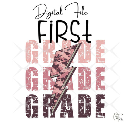 Camo Pink Lightening Bolt Back to School Digital File