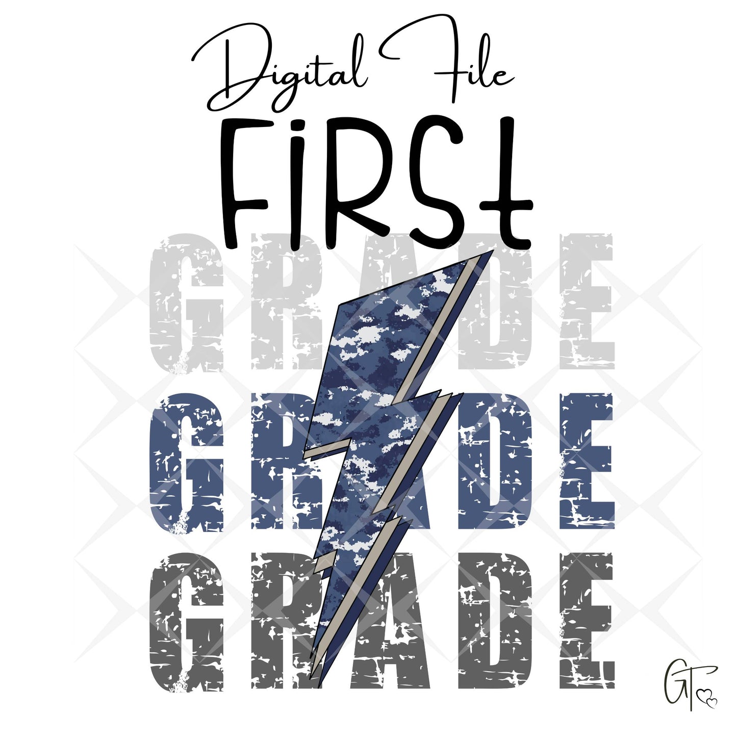 Camo Blue Lightening Bolt Back to School Digital File