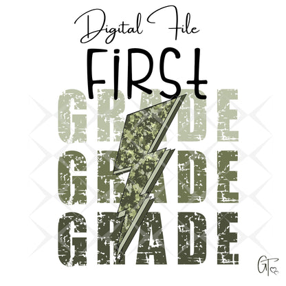 Camo Green Lightening Bolt Back to School Digital File