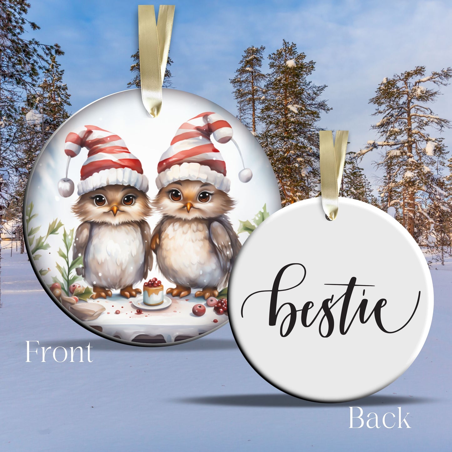 Bestie Funny Bird Christmas Ceramic Ornament 45-03