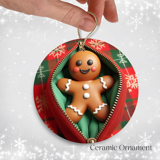 Cute Gingerbread Man 3D Zipper Ornament Christmas Plaid 78-03