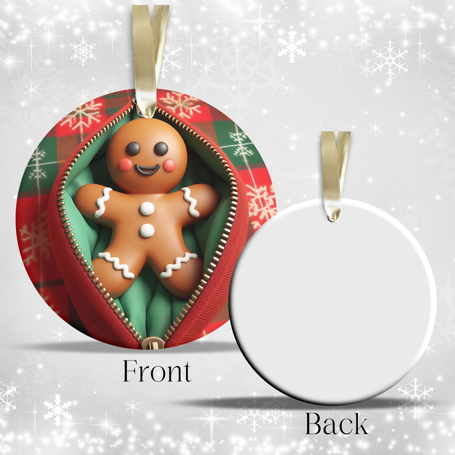 Cute Gingerbread Man 3D Zipper Ornament Christmas Plaid 78-03