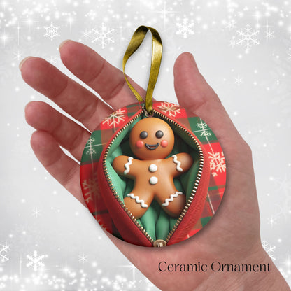 Cute Gingerbread Man 3D Zipper Ornament Christmas Plaid 78-03