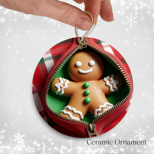 Cute Gingerbread Man 3D Zipper Ornament Christmas Plaid 78-01