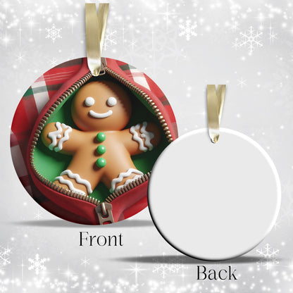 Cute Gingerbread Man 3D Zipper Ornament Christmas Plaid 78-01