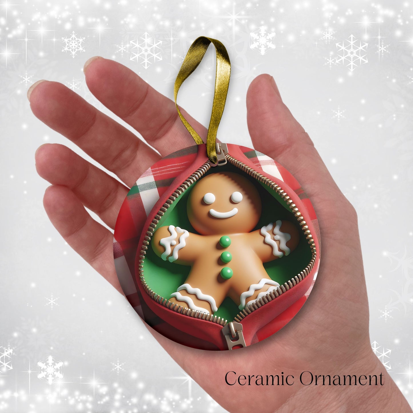 Cute Gingerbread Man 3D Zipper Ornament Christmas Plaid 78-01