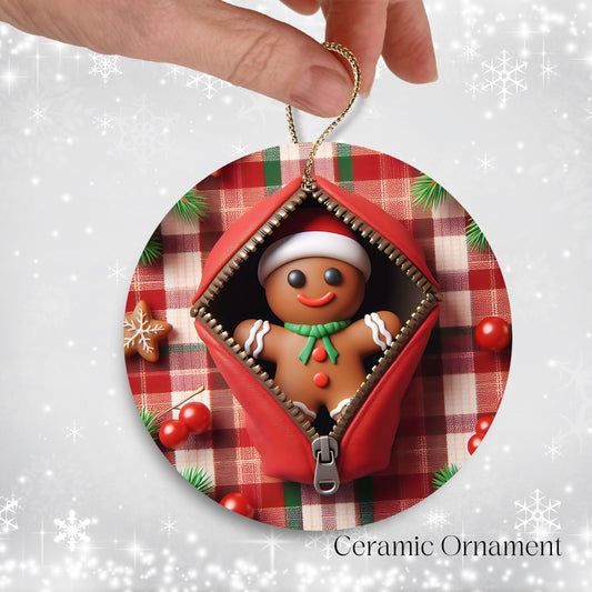 Cute Gingerbread Man 3D Zipper Ornament Christmas Plaid 78-02