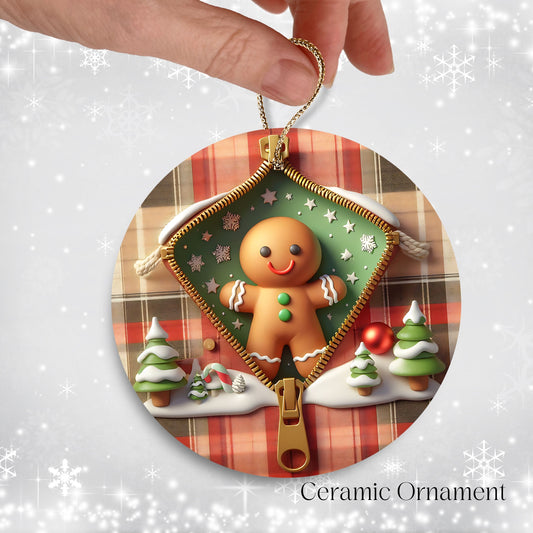 Cute Gingerbread Man 3D Zipper Ornament Christmas Plaid 78-04