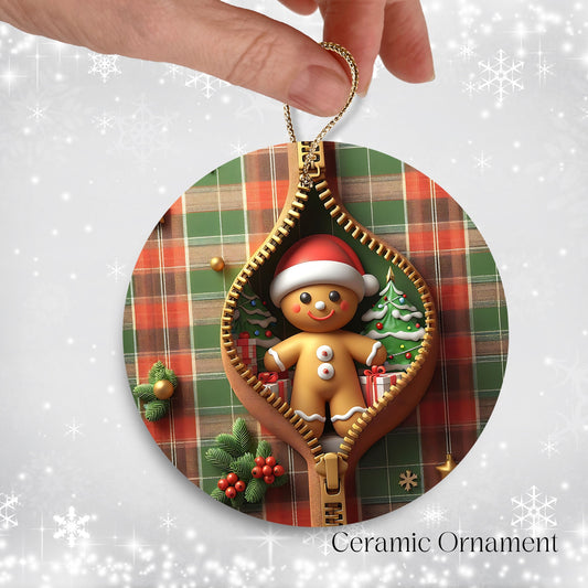 Cute Gingerbread Man 3D Zipper Ornament Christmas Plaid 78-05