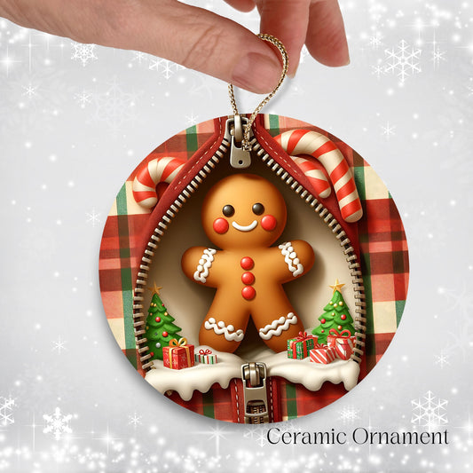 Cute Gingerbread Man 3D Zipper Ornament Christmas Plaid 78-06