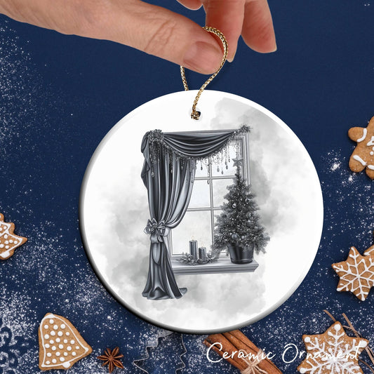 Gothic Christmas Decor Monochrome Black and White Ceramic Ornament 65-05