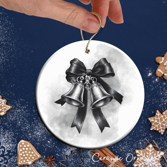 Gothic Christmas Decor Monochrome Black and White Ceramic Ornament 65-08