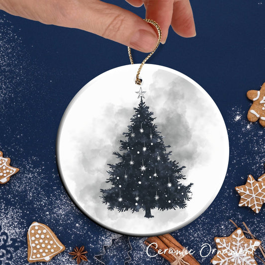 Gothic Christmas Decor Monochrome Black and White Ceramic Ornament 65-13