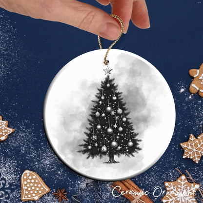 Gothic Christmas Decor Monochrome Black and White Ceramic Ornament 65-30