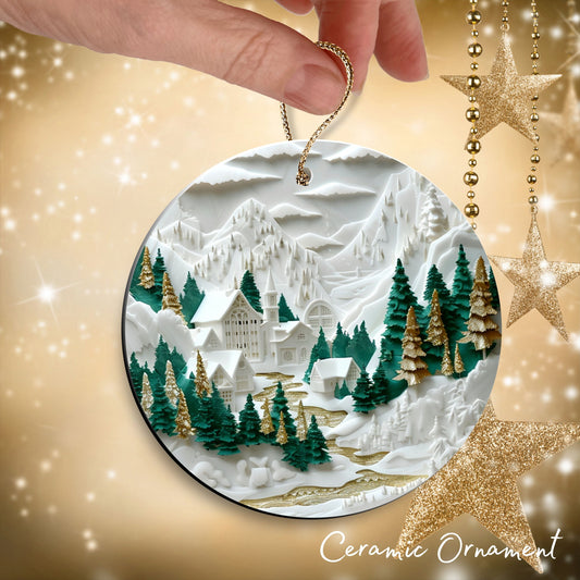 Green and Gold Christmas Ceramic Ornament 34-01