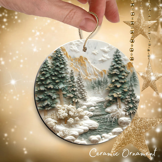 Green and Gold Christmas Ceramic Ornament 34-03