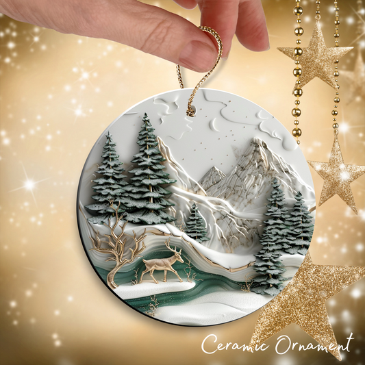 Christmas Tree with Deer Ceramic Ornament 34-23