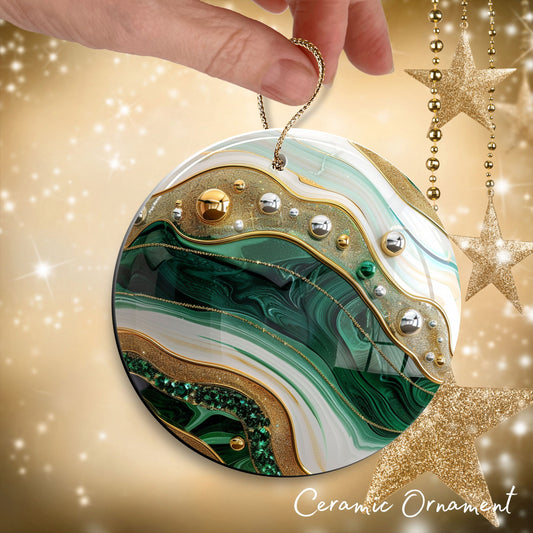 Christmas Gold and Green Ceramic Ornament 34-33