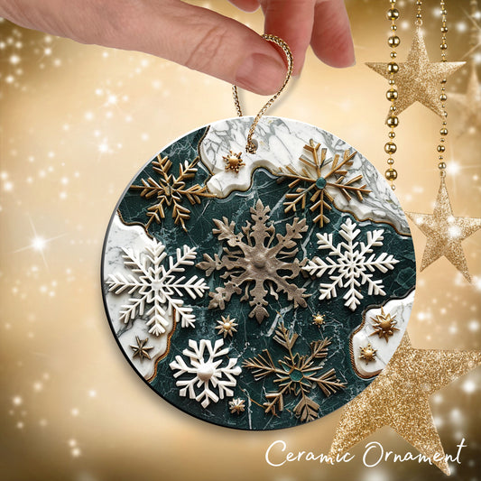 Christmas Gold and Green Ceramic Ornament 34-54