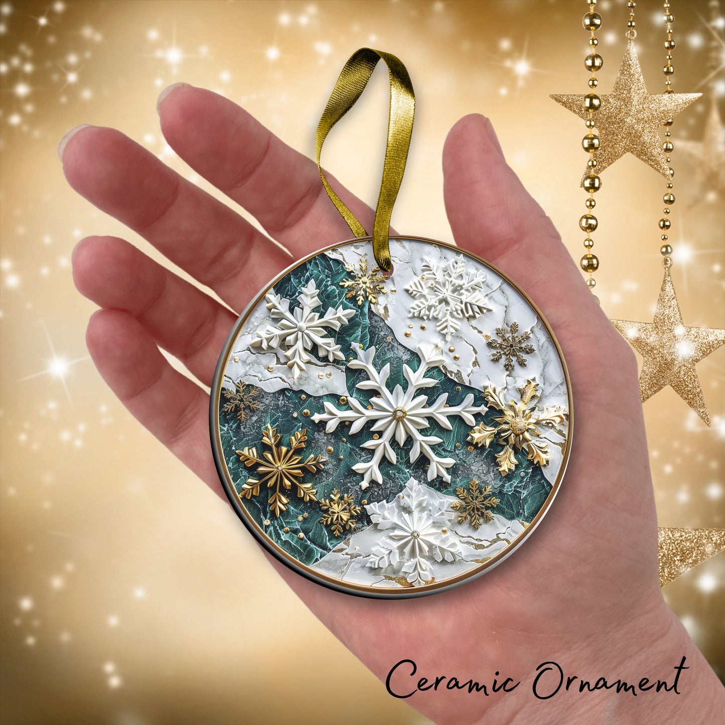 Christmas Gold and Green Ceramic Ornament 34-55