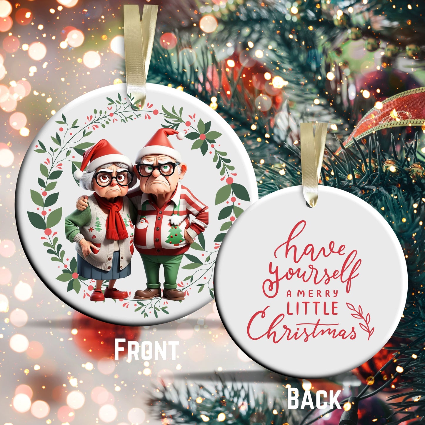 Grumpy Christmas Grandparents Ceramic Ornament 52-01